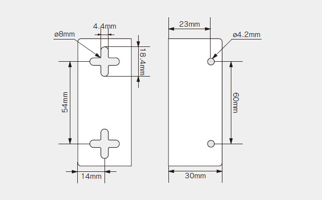 壁掛け用金具の寸法図