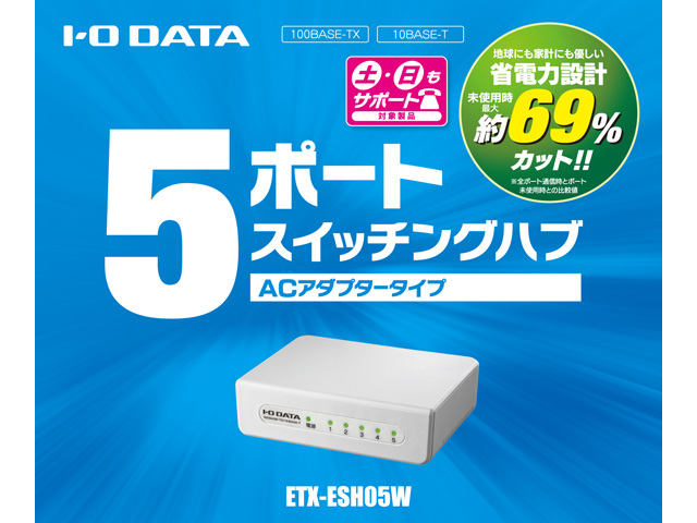 I−O DATA ETX-ESH05KB 5ポートスイッチングハブ ETX-ESH05シリーズ 仕様 | スイッチングハブ | アイオーデータ I-O DATA