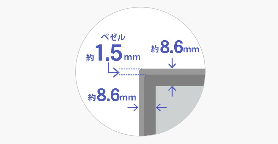 すっきりとスタイリッシュなフレームレス筐体