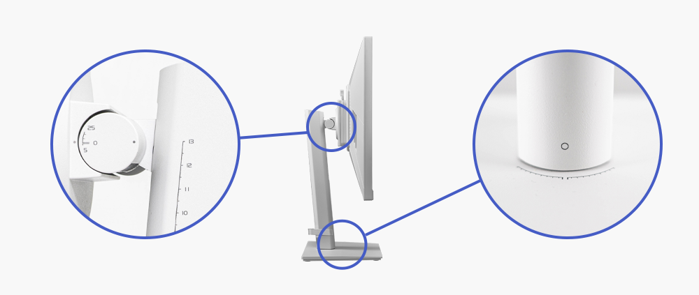 ゲーミングスタンドの高さや角度を調整しやすい「目盛り」付き！