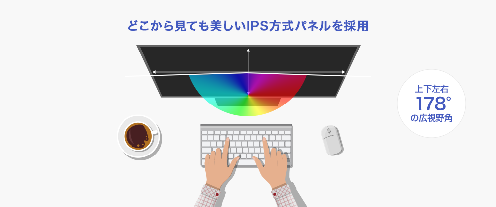 どこから見ても美しいIPS方式パネル採用