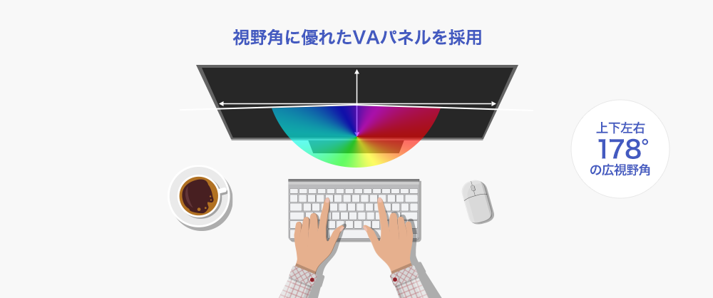 高コントラストで引き締まった映像表現 広視野角VAパネル採用