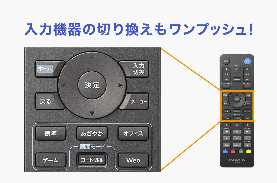 入力の切り替えなどに便利なリモコン付き！