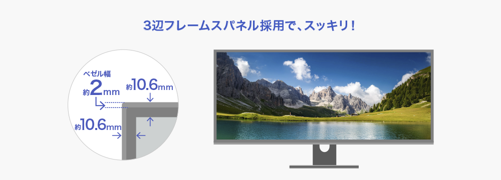3辺極細フレームのすっきりとしたデザイン