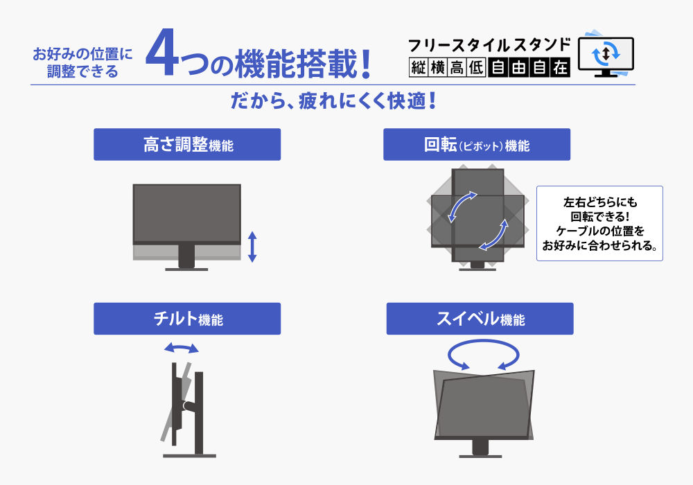 フリースタイルスタンドでお好みの高さ、角度に！