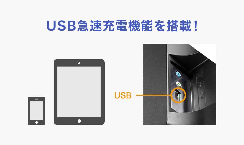 スマホなど急速充電できる！USB給電ポート搭載