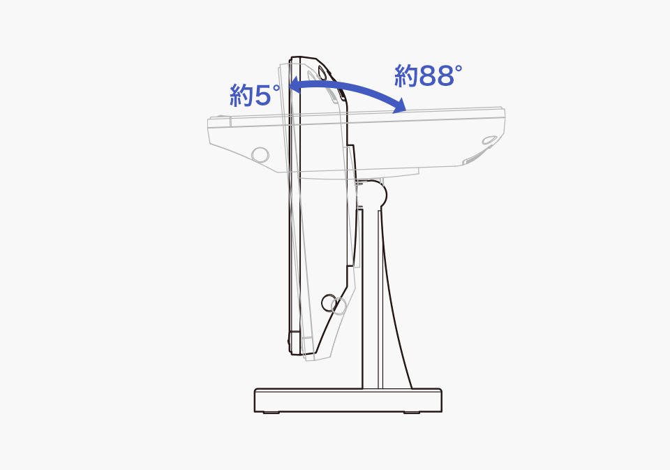 チルト角が前に約5°～後ろに約88°の範囲で調整が可能！