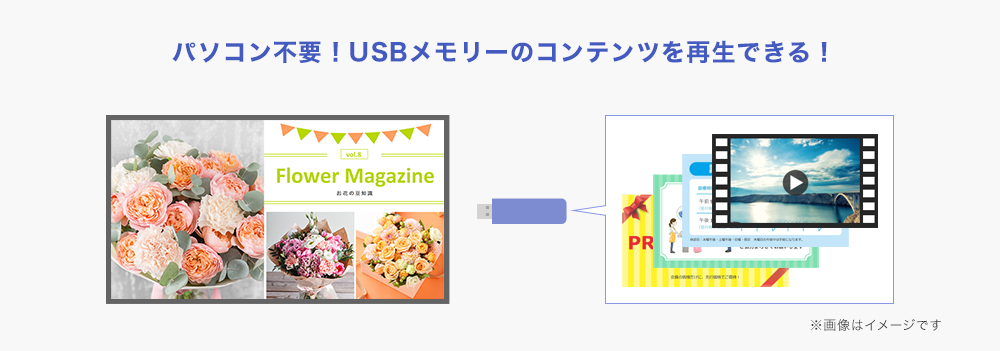 手軽にサイネージ！USBメモリーのコンテンツを再生できる！