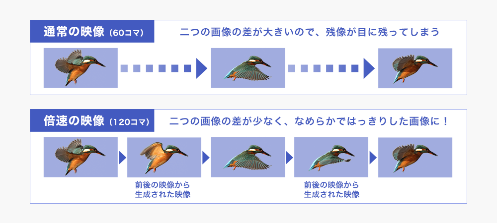 残像感を低減し、動きを滑らかにする「倍速駆動」