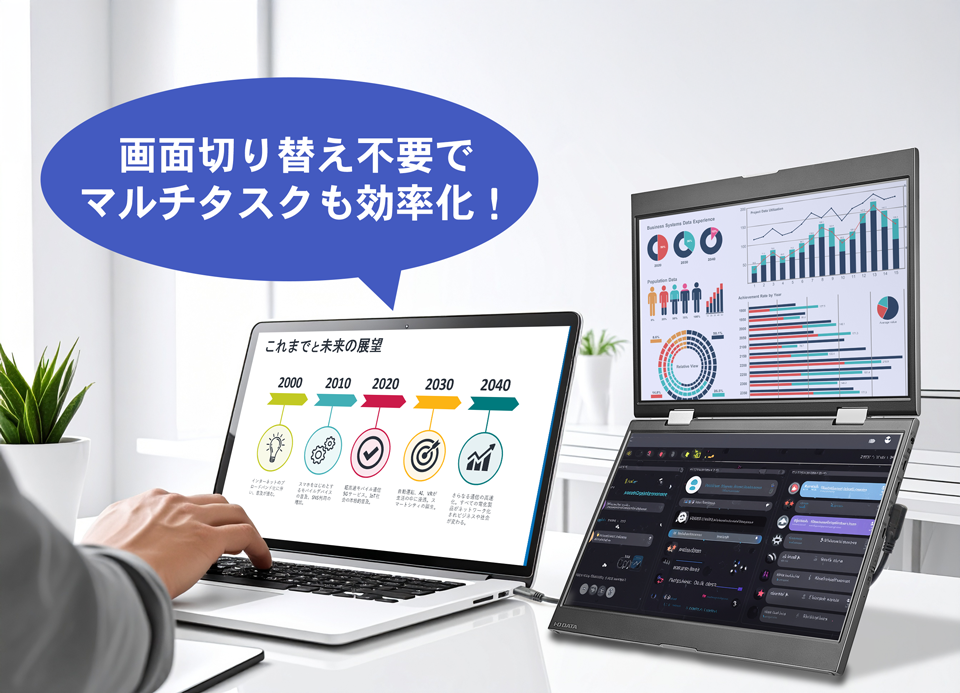 外出先でも2画面のマルチディスプレイ環境を実現！