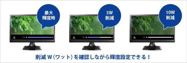 削減W（ワット）を確認しながら輝度設定できる！