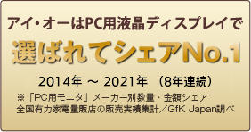 アイ・オーは液晶ディスプレイで選ばれてシェアNO.1 2014年～2021年（8年連続）