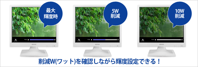 削減W（ワット）を確認しながら輝度設定できる！