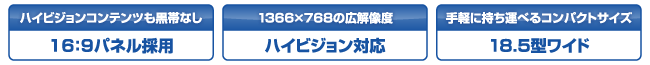 ハイビジョン解像度に対応！16:9パネルを搭載