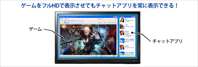 ゲームをフルHDで表示させてもチャットアプリを常に表示できる！