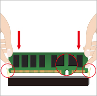 メモリーの端を持ちながら、スロットに対して、垂直に挿します