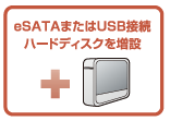 eSATAまたはUSB接続、ハードディスクを増設
