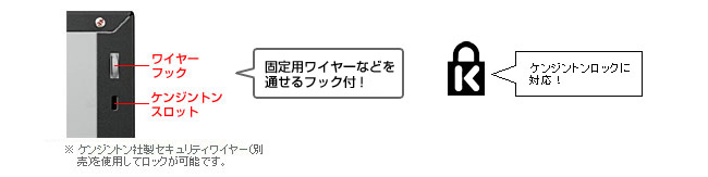 盗難防止用鍵取付穴「ケンジントンスロット」付き