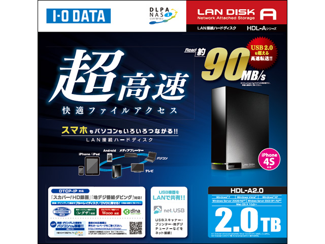 アイオーデータ　HDL-A2.0S LAN DISC ハードディスク