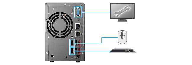 本体にディスプレイと入力機器を接続して設定する