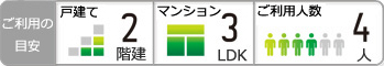 ご利用の目安＜戸建：2階建て／マンション：3LDK／ご利用人数4人＞