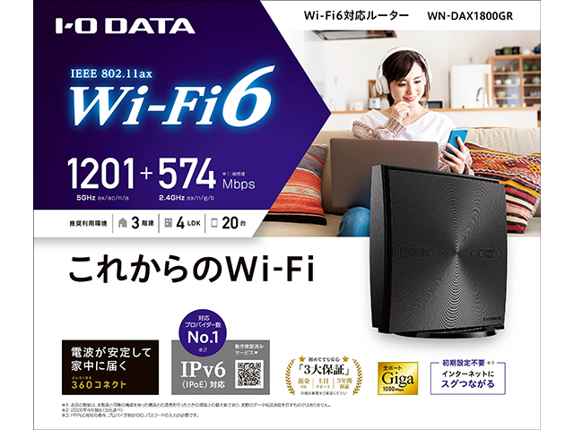 IODATA Wi-Fi6対応ルーター WN-DAX1800GR/E180x186x120mm重量