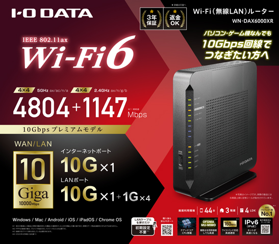 WN-DAX6000XR 仕様 | Wi-Fi（無線LAN）ルーター | IODATA アイ・オー