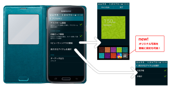 「GALAXY S5本体設定＞アクセサリ」の図