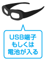 シャッター方式メガネ（USB端子もしくは電池が入る）
