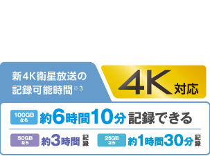 4Kなら6時間
4K画質で残せる