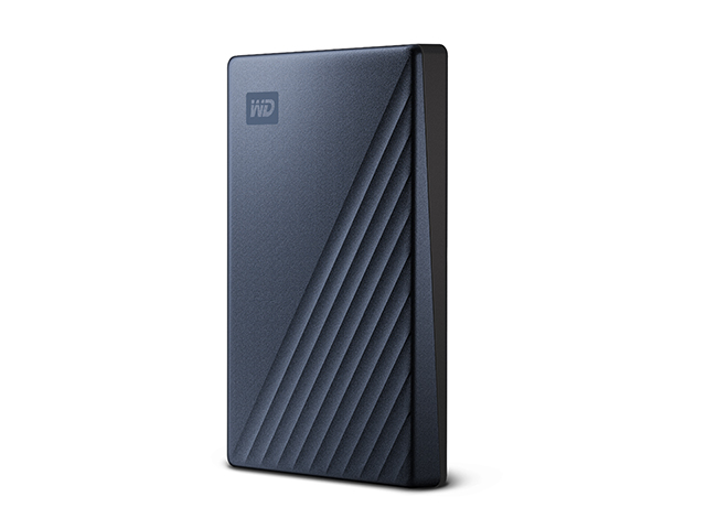 My Passport Ultra（2019年発売モデル）　左振り斜め（ブルー／2TB）