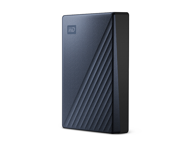 My Passport Ultra（2019年発売モデル）　左振り斜め（ブルー／4TB）