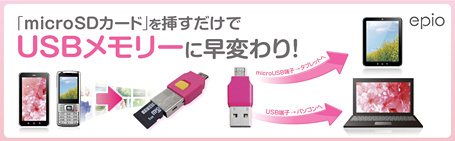 「microSDカード」を挿すだけでUSBメモリーに早変わり！
