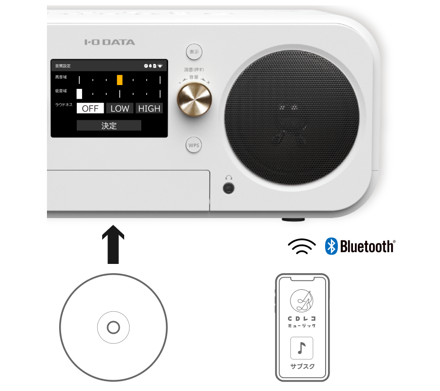 音域調整に対応したCD-P1シリーズ。CDの再生に加え、Bluetoothでスマホの音楽やサブスクも楽しめます。