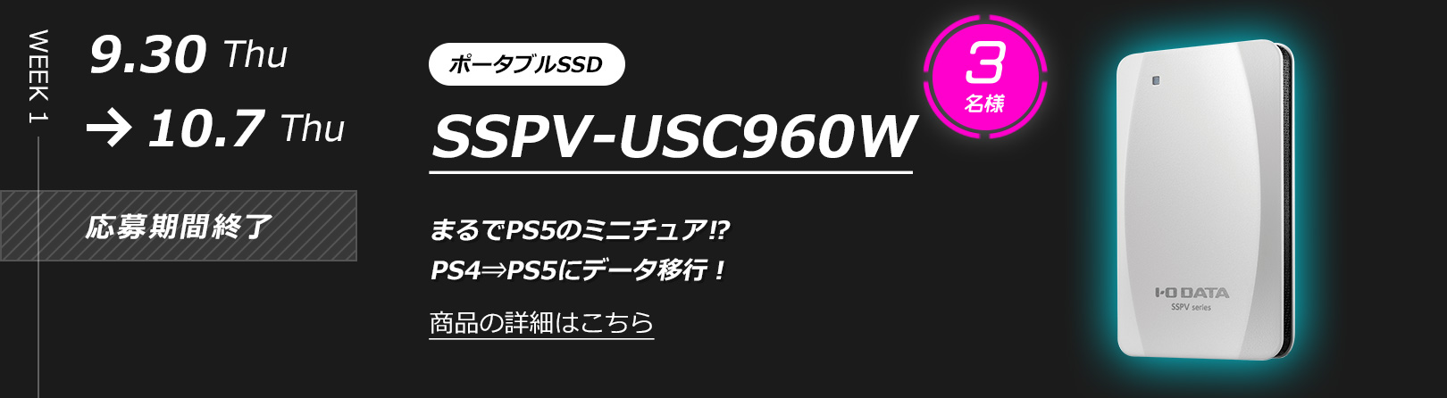 WEEK 1: ポータブルSSD SSPV-USC960W