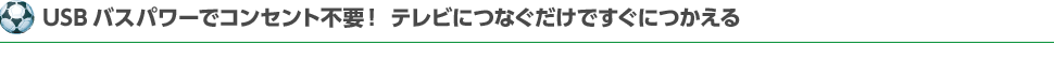 USBバスパワーでコンセント不要！テレビにつなぐだけですぐにつかえる