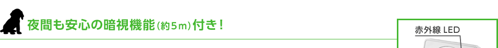 夜間も安心の暗視機能（約５m）付き！