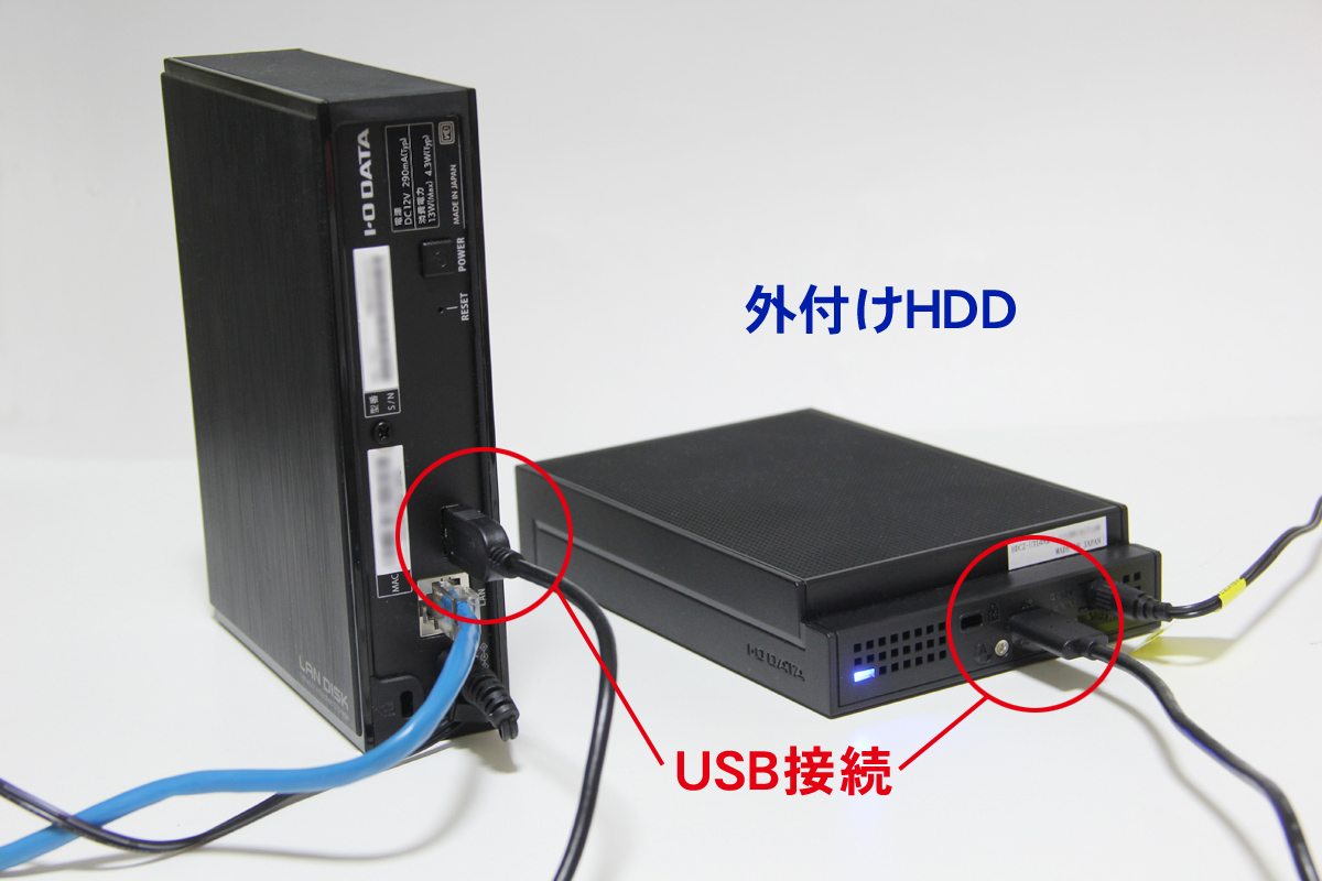 「HDL-TAS」シリーズのデータをUSB接続の外付けHDDに自動バックアップ