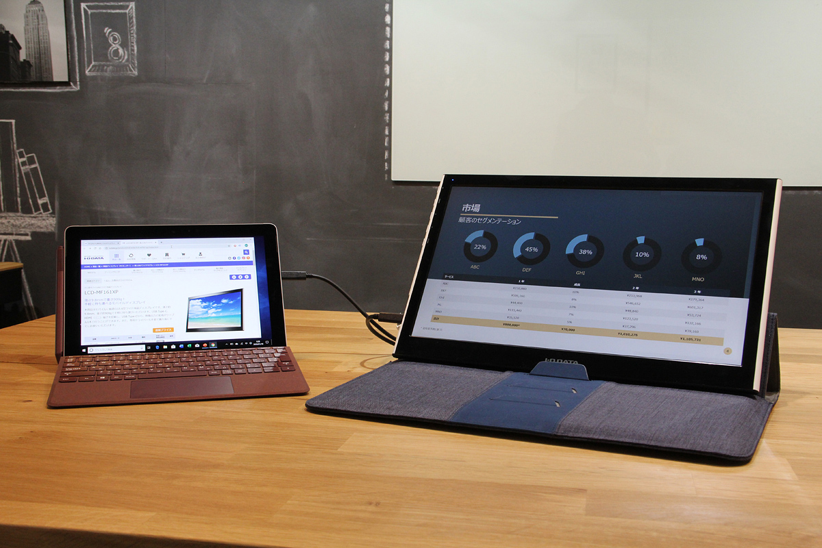 ノートPC（Surface Go）と15.6型モバイルモニター「LCD-MF161XP」
