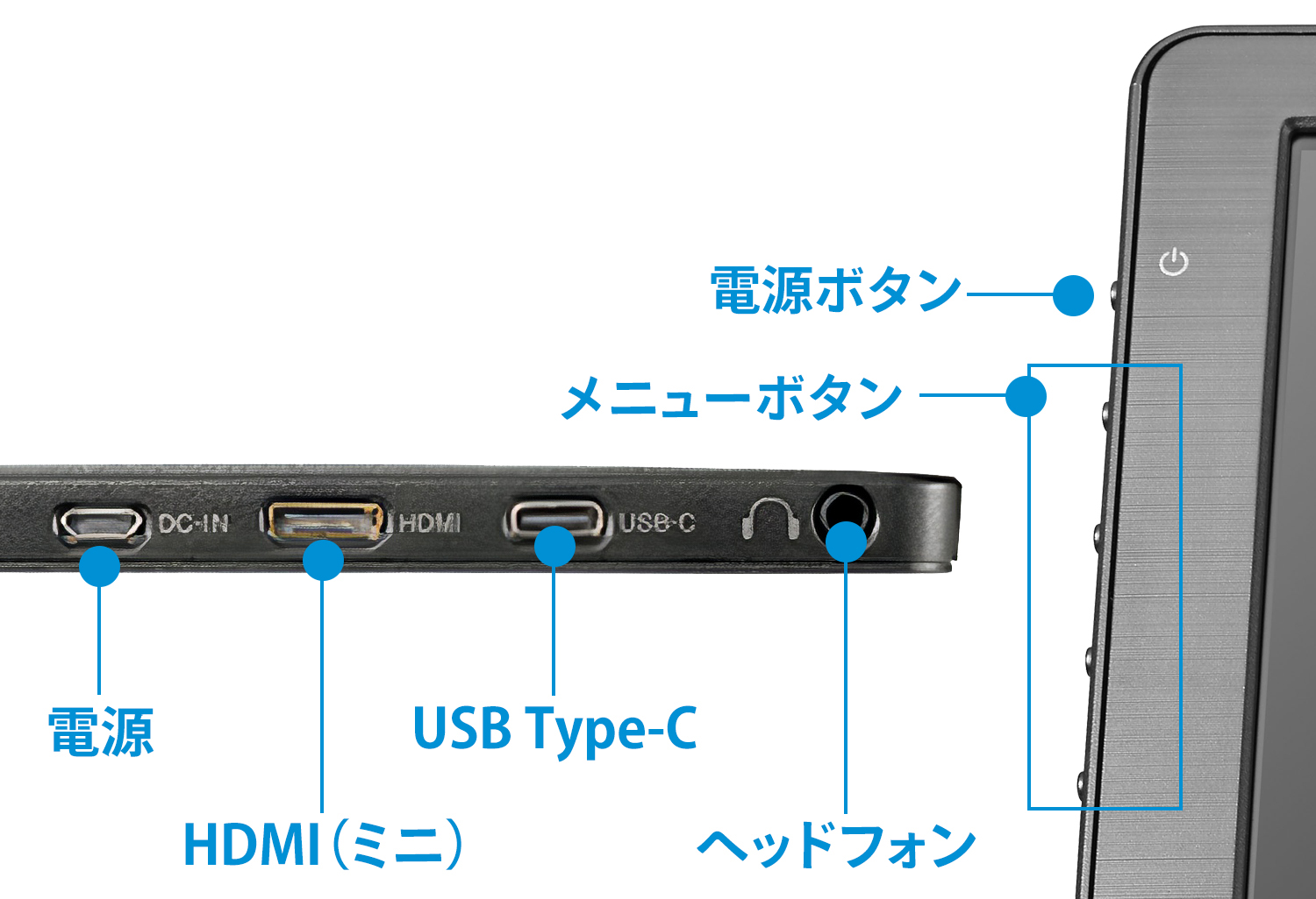 「LCD-CF131XDB-M」の端子とボタン