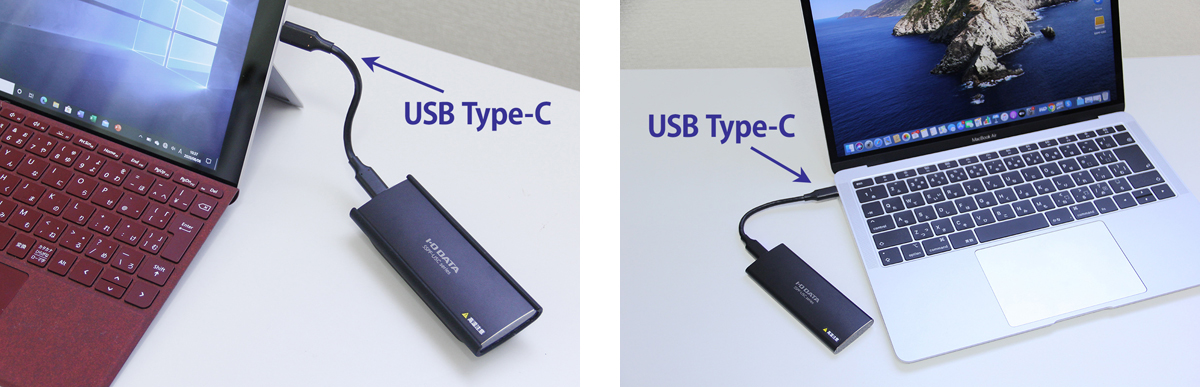 USB Type-C ポートを備えたSurface Go（左）とMacBook Air（右）