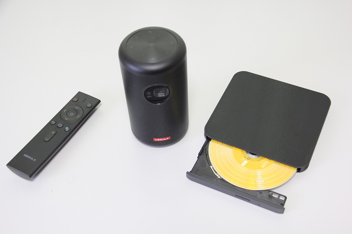 （本体）Anker スマートプロジェクター「Nebula Capsule II」とAndroid TV対応DVDドライブ「DVRP-U8ATV」