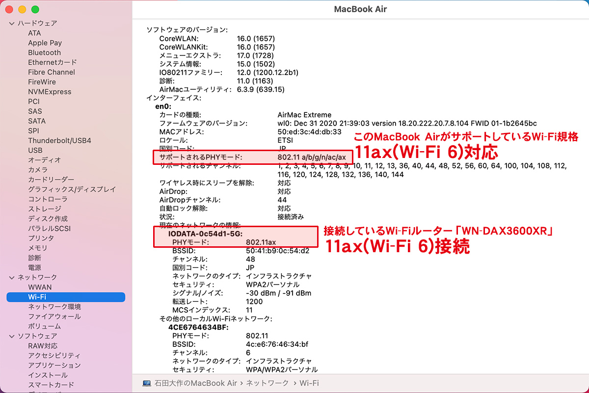 MacBook AirのWi-Fi仕様