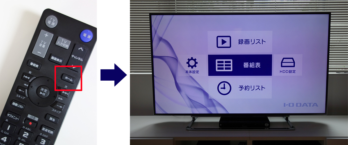 リモコンのホームボタンとホームメニュー