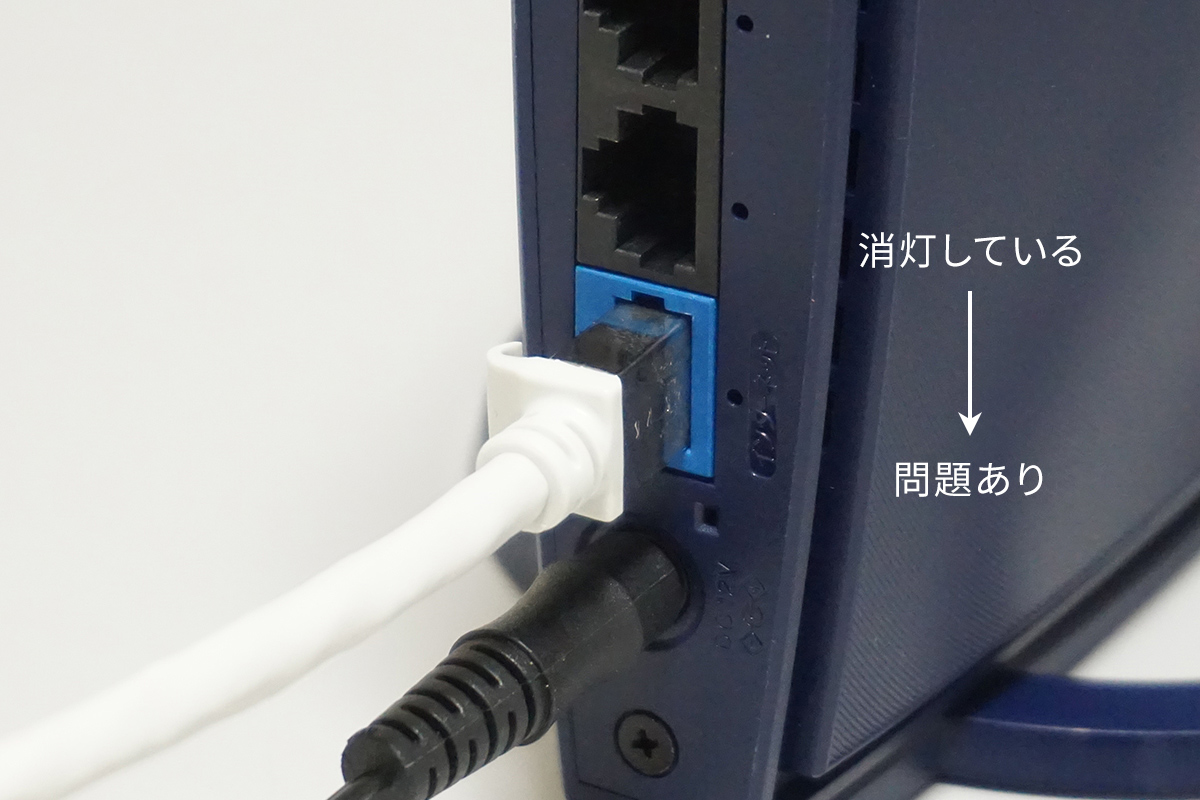 電源ランプやインターネットランプが消灯している。問題あり。