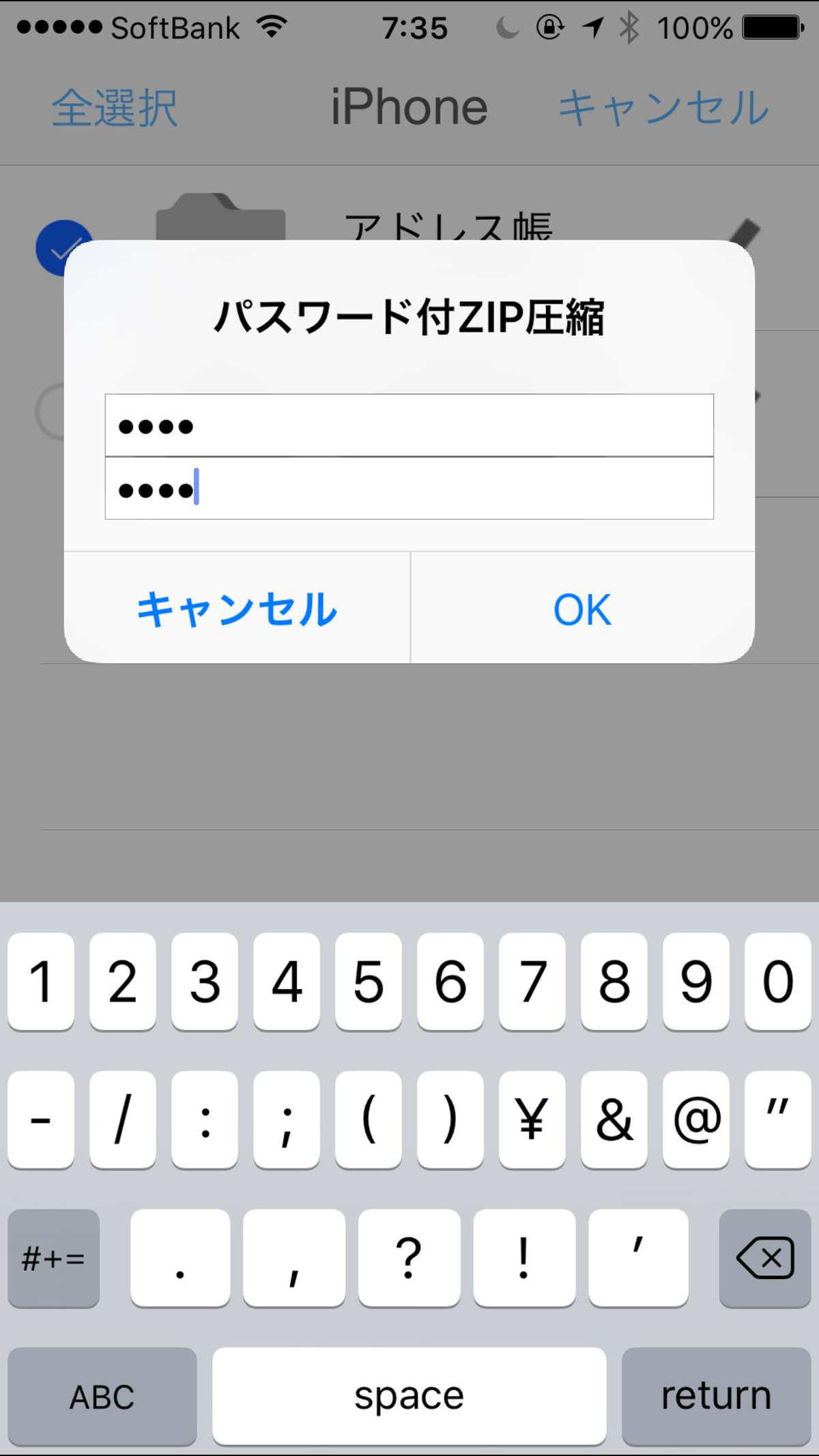 パスワード付ZIP圧縮 キャプチャ画面