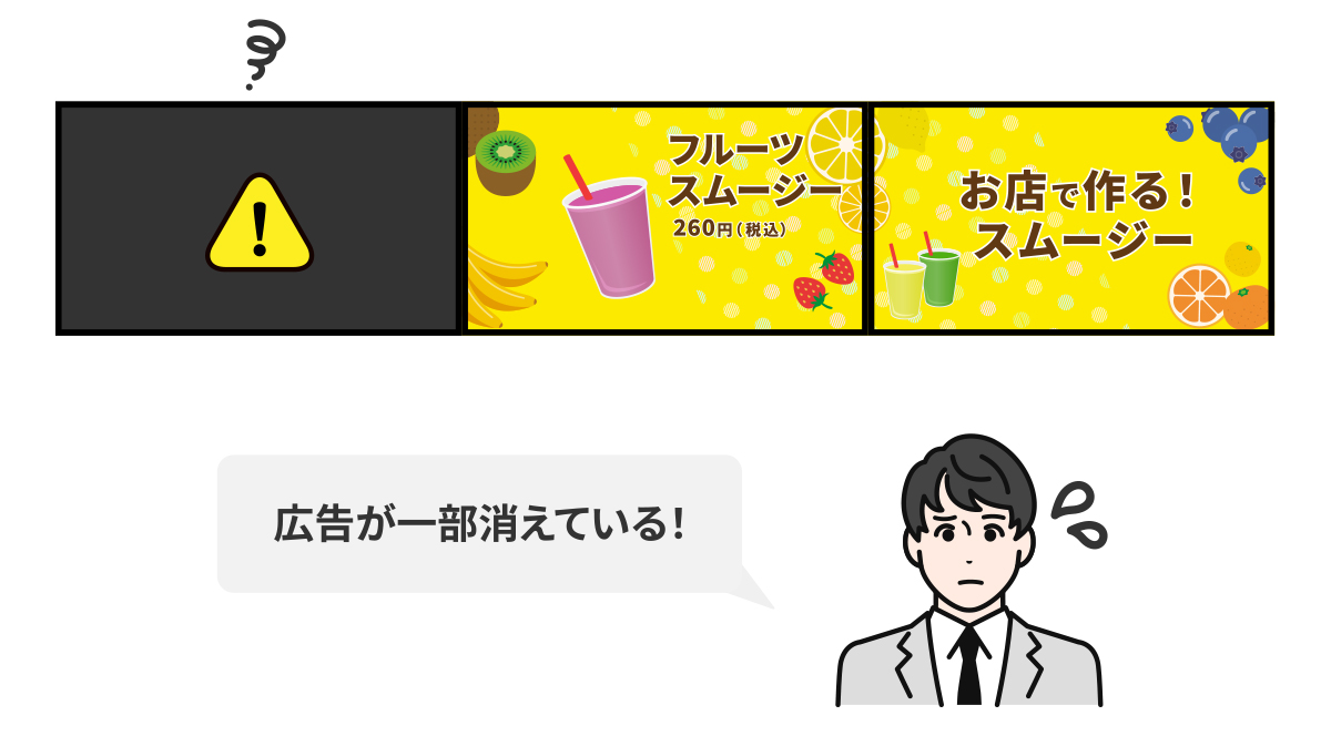 ディスプレイ1台がフリーズしたら三面のうち二面しか表示されない