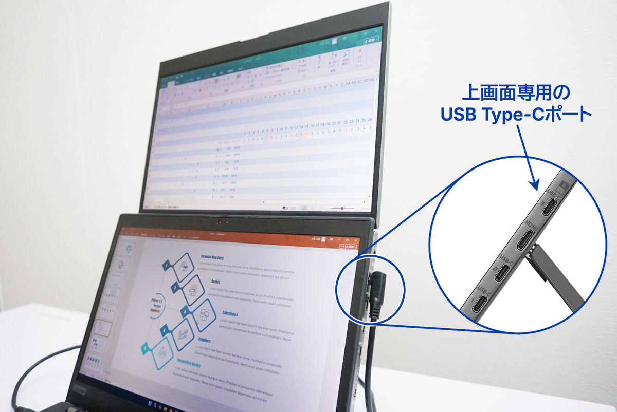 上画面専用のUSB Type-Cポート