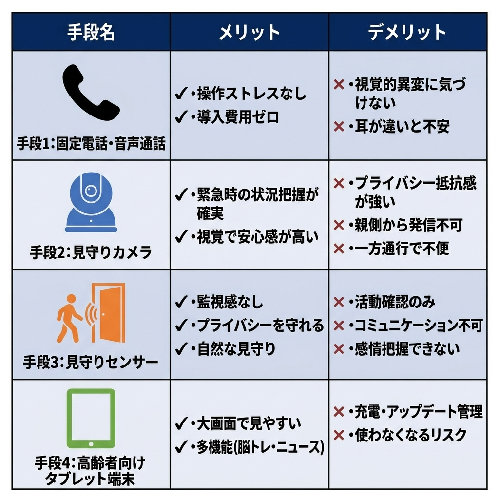 （比較図）見守り・連絡手段の比較