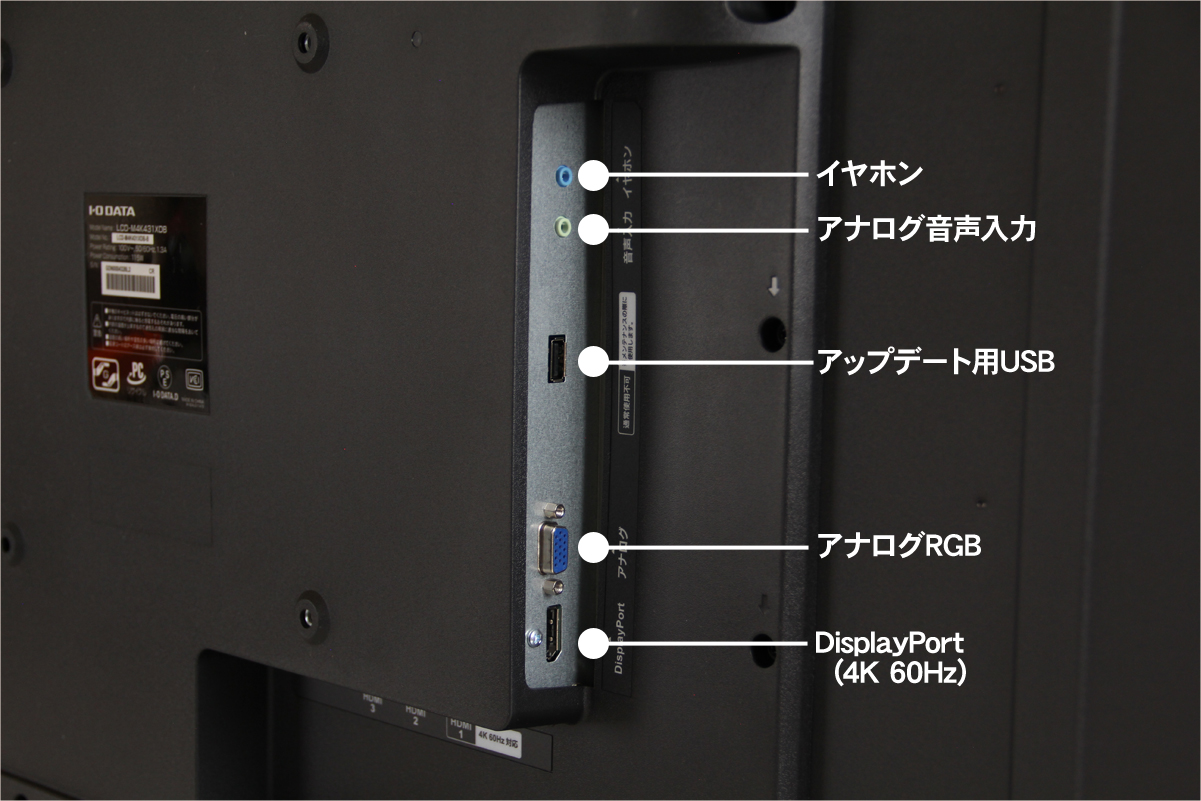 43型「LCD-M4K431XDB」の側面端子部分